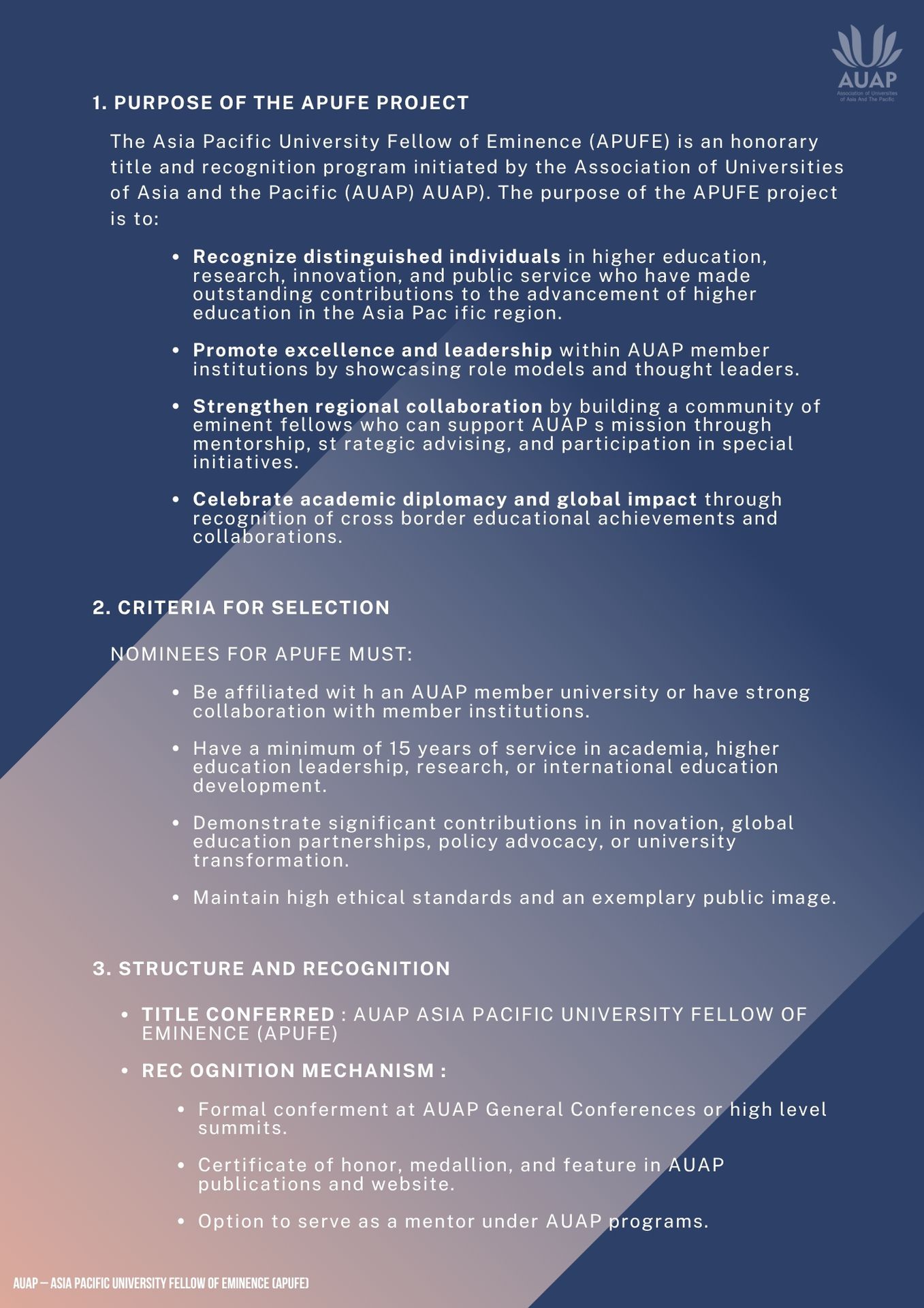 Asia Pacific University Fellow of Eminence (APUFE) | AUAP